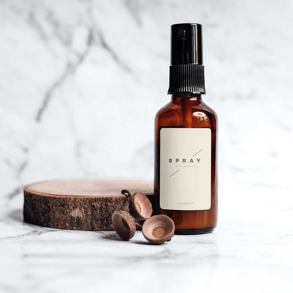 Mini Spray Bottle Sticker Mockup PSD
