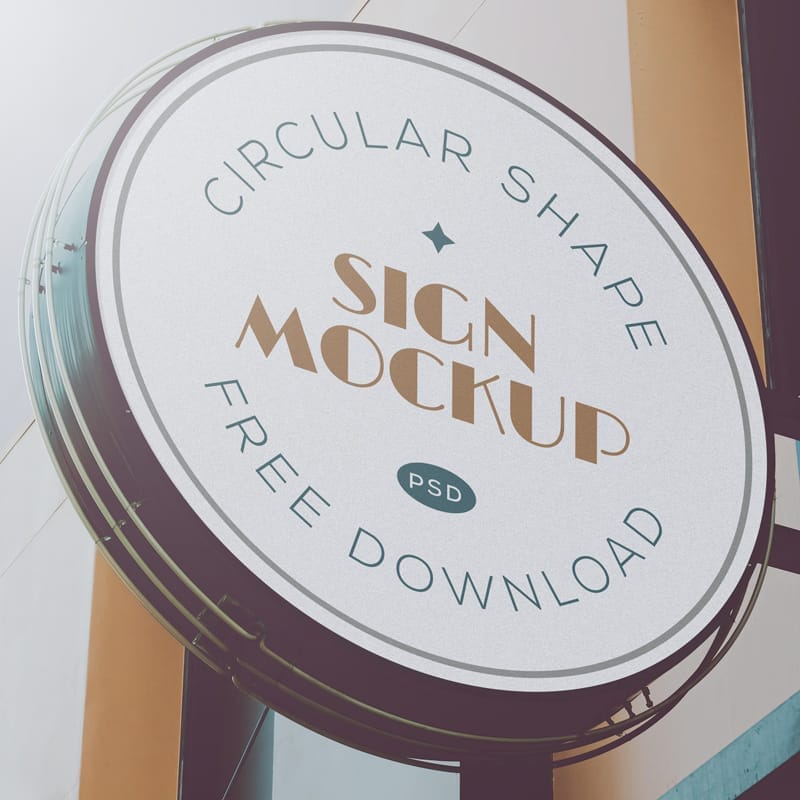 Mounted Round Sign Mockup PSD