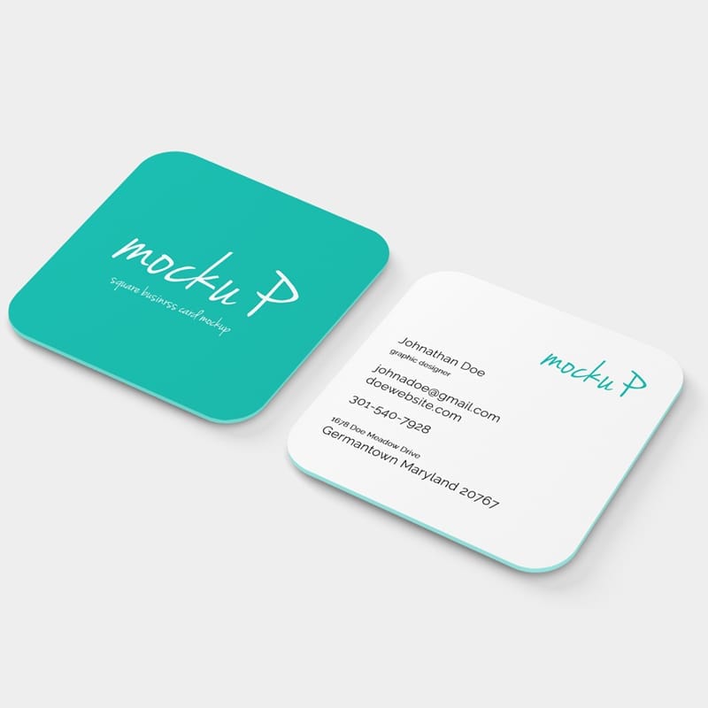 Rounded Corner Square Business Card Mockup PSD