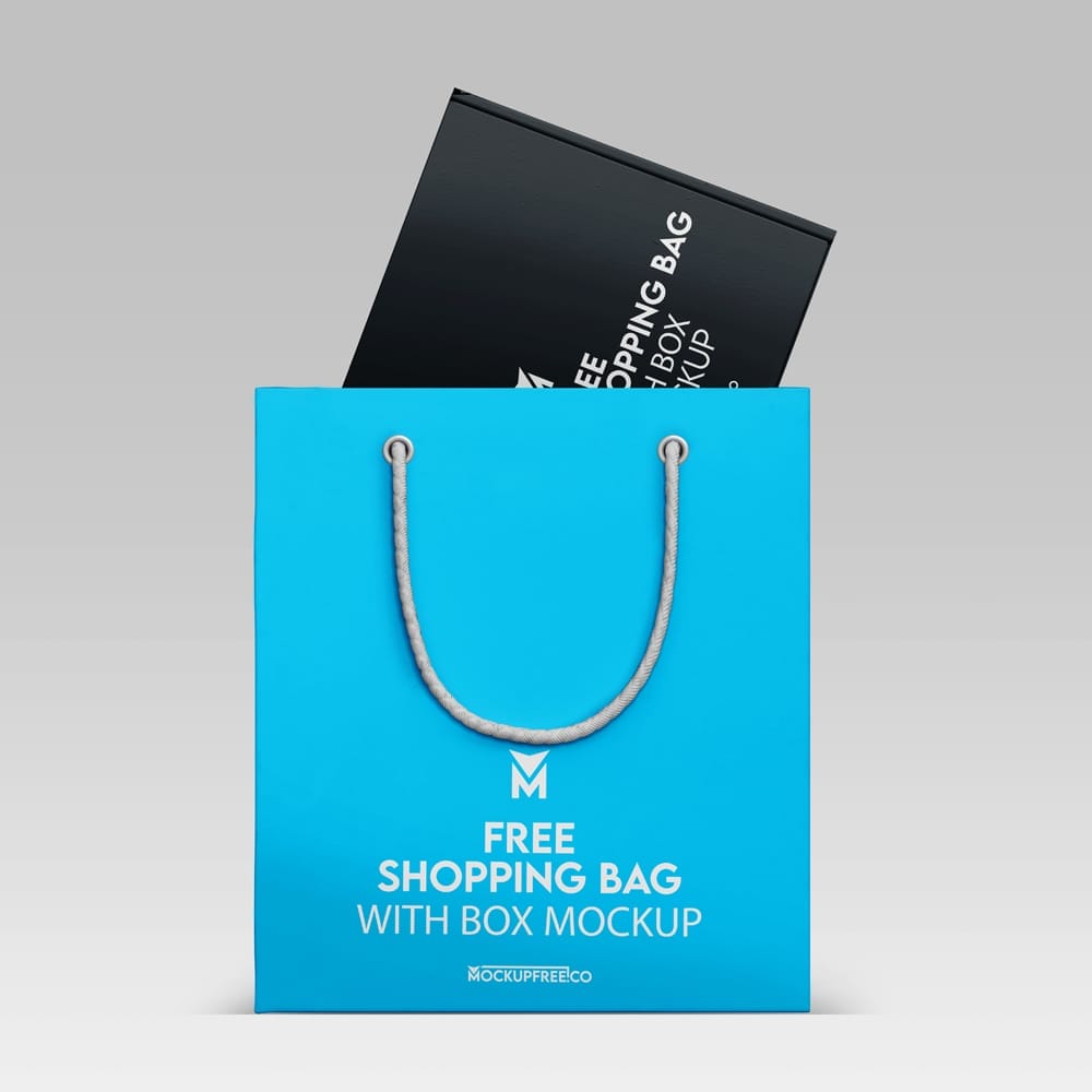 Shopping Bag with Box Mockup Template PSD