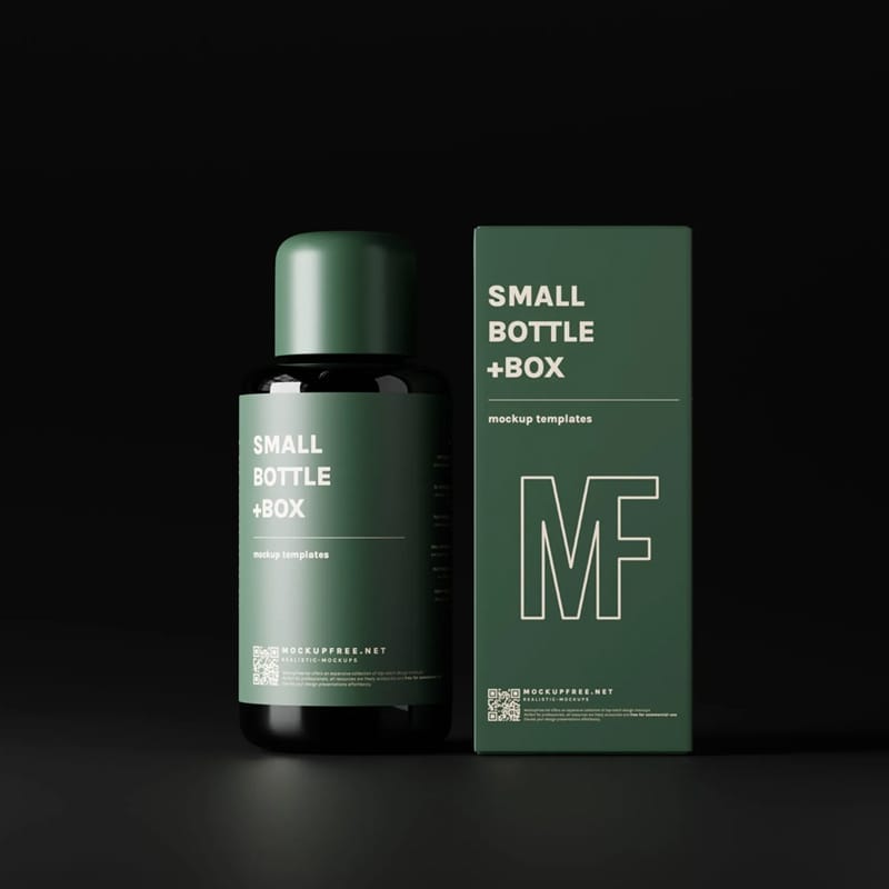 Small Liquid Bottle and Box Mockups