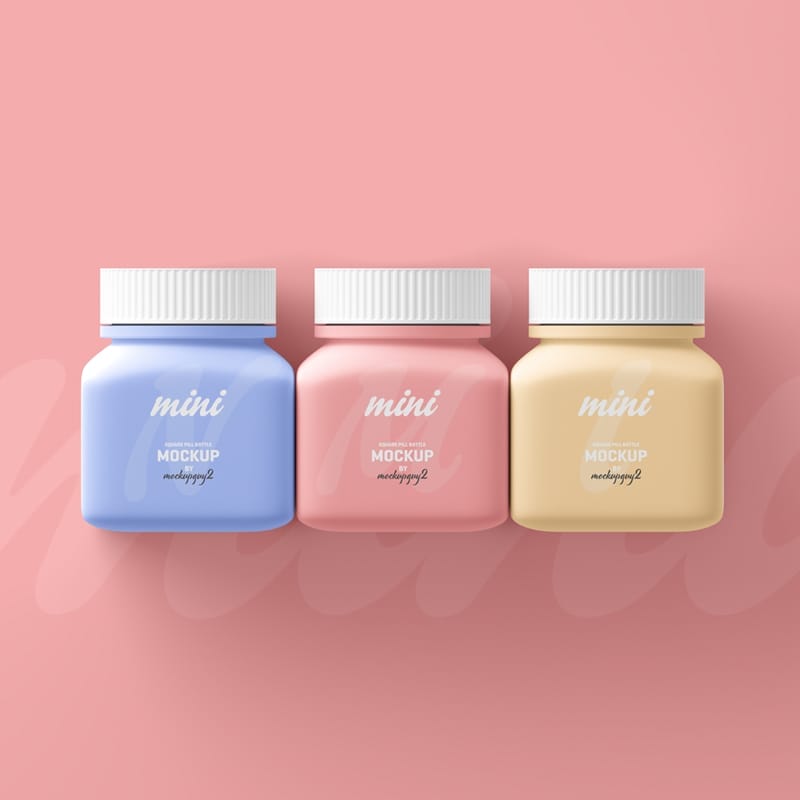 Small Square Pill Bottle Mockup PSD