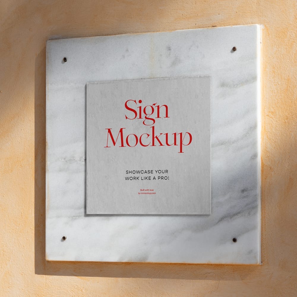 Square Sign On Marble Mockup PSD