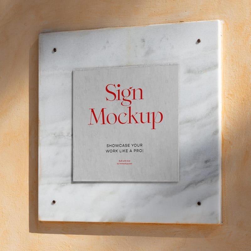 Square Sign On Marble Mockup
