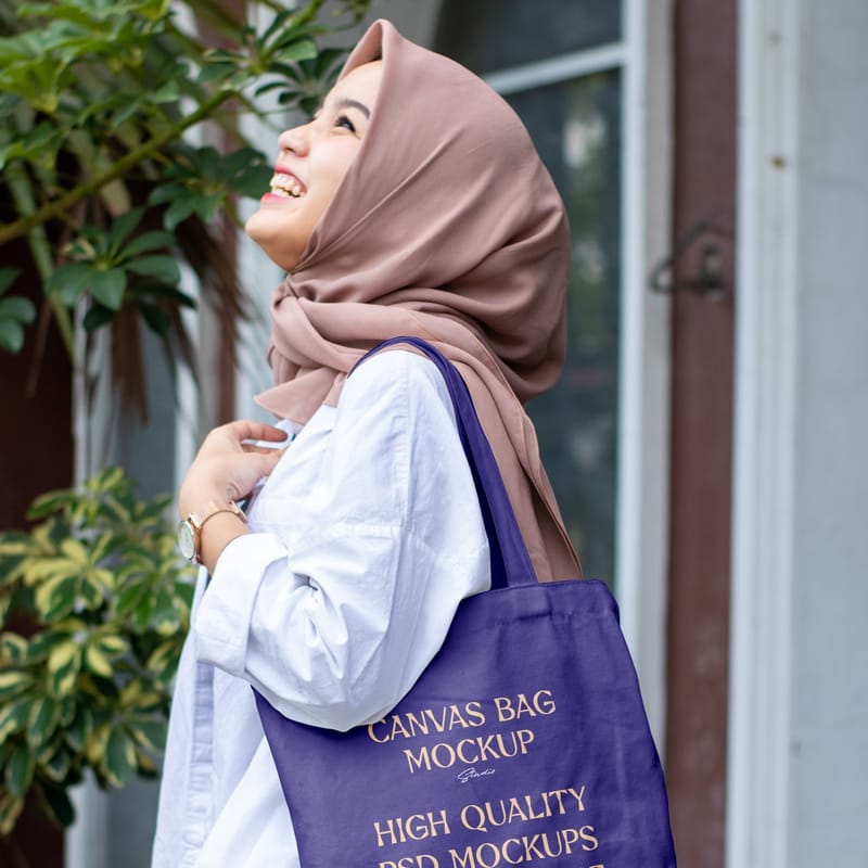 Woman Wearing Tote Bag Mockup