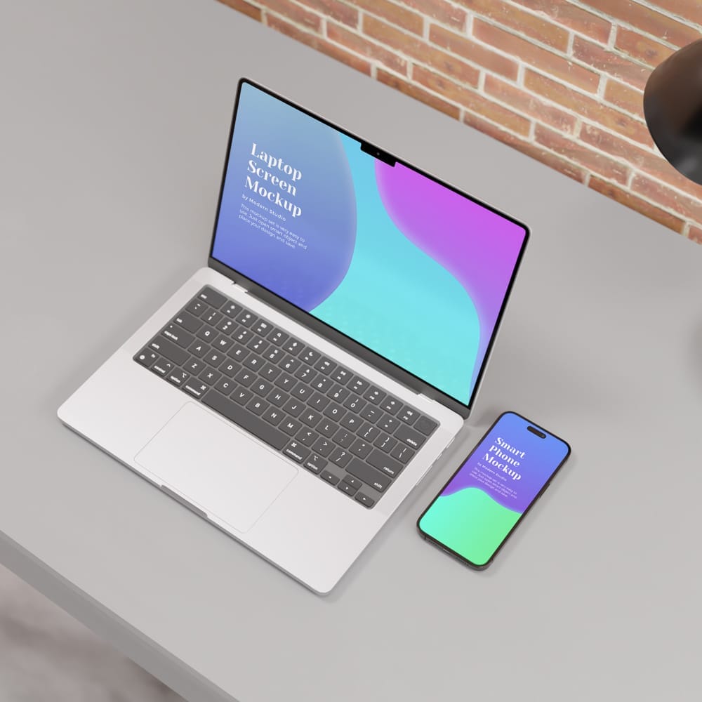 iPhone 15 Pro and Macbook Pro Mockup PSD