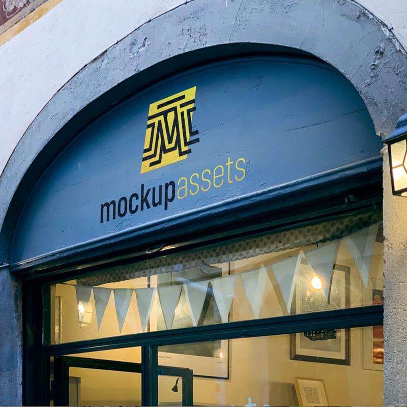 Black Arch Store Signage Mockup PSD