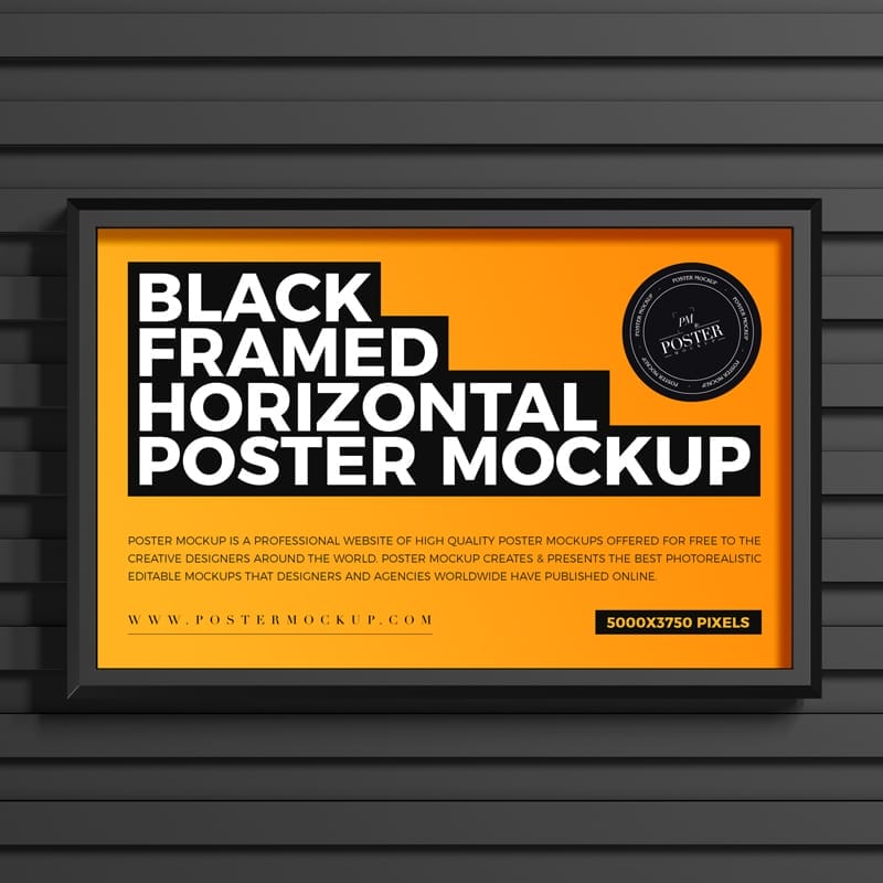 Black Framed Horizontal Poster Mockup PSD