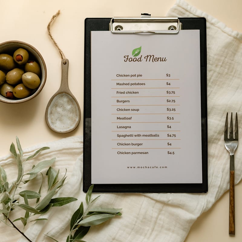Clipboard Menu Mockup PSD