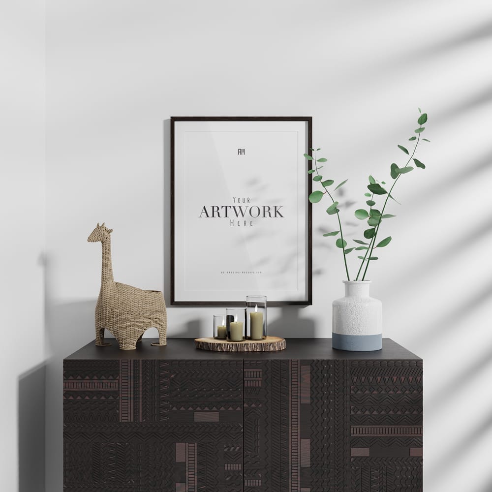 Dark Wooden Picture Frame Mockup PSD