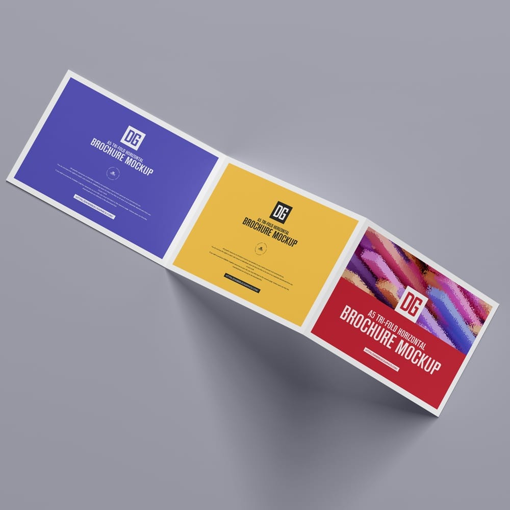 Free A5 Tri-Fold Horizontal Brochure Mockup PSD