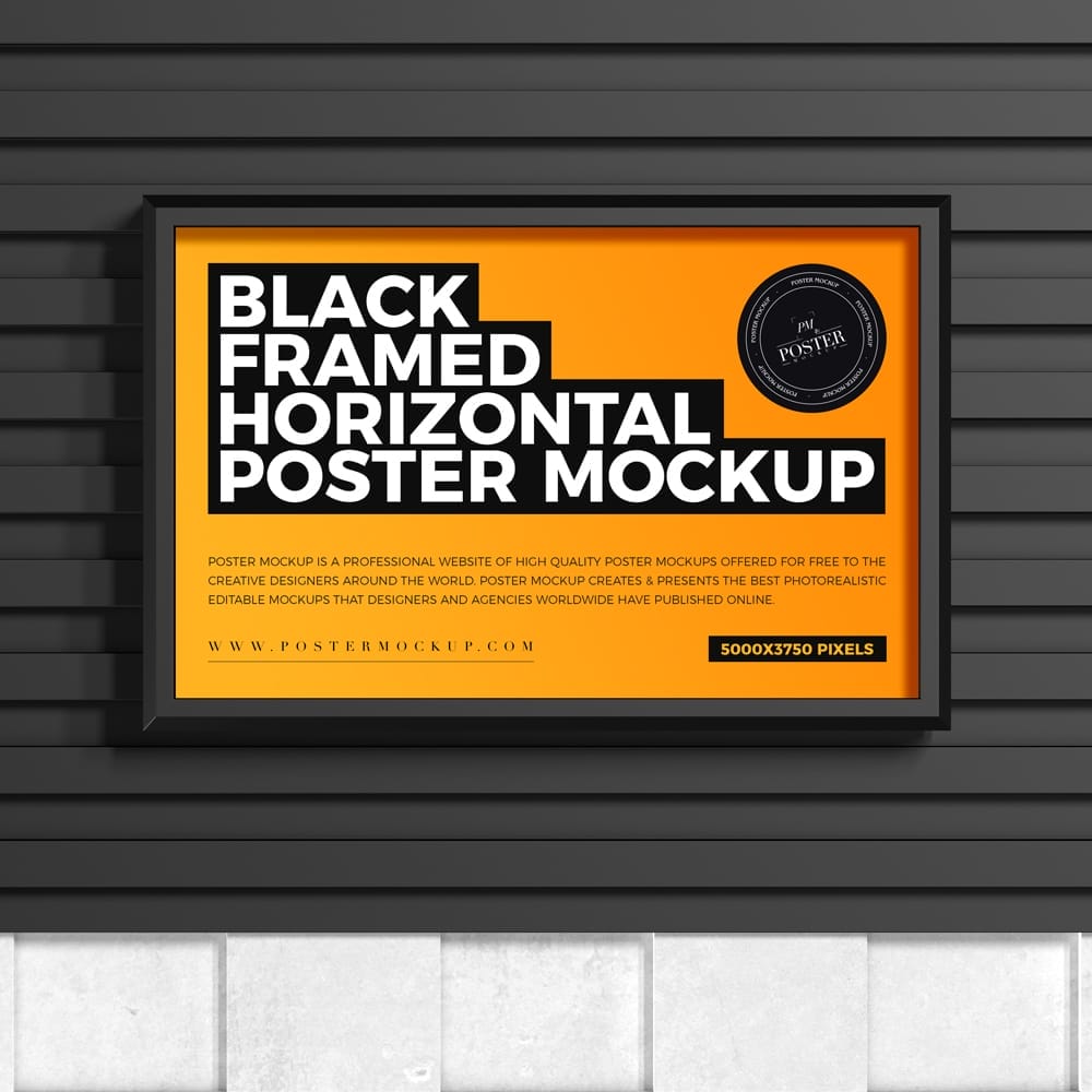 Free Black Framed Horizontal Poster Mockup PSD