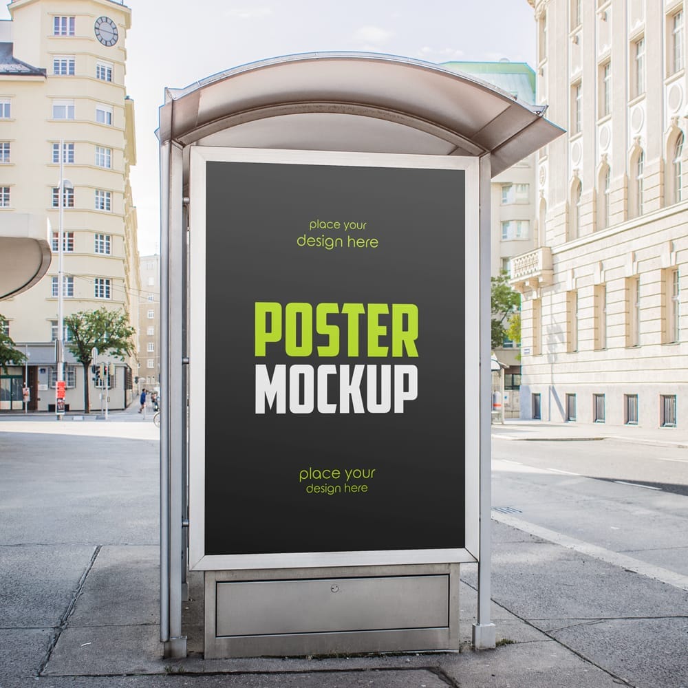 Free Bus Stop Poster Mockup Template PSD