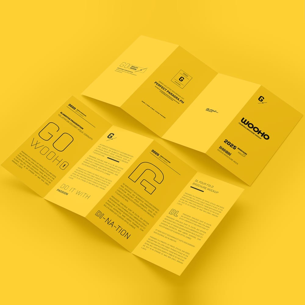 Free DL 4 Fold Brochure Mockup PSD