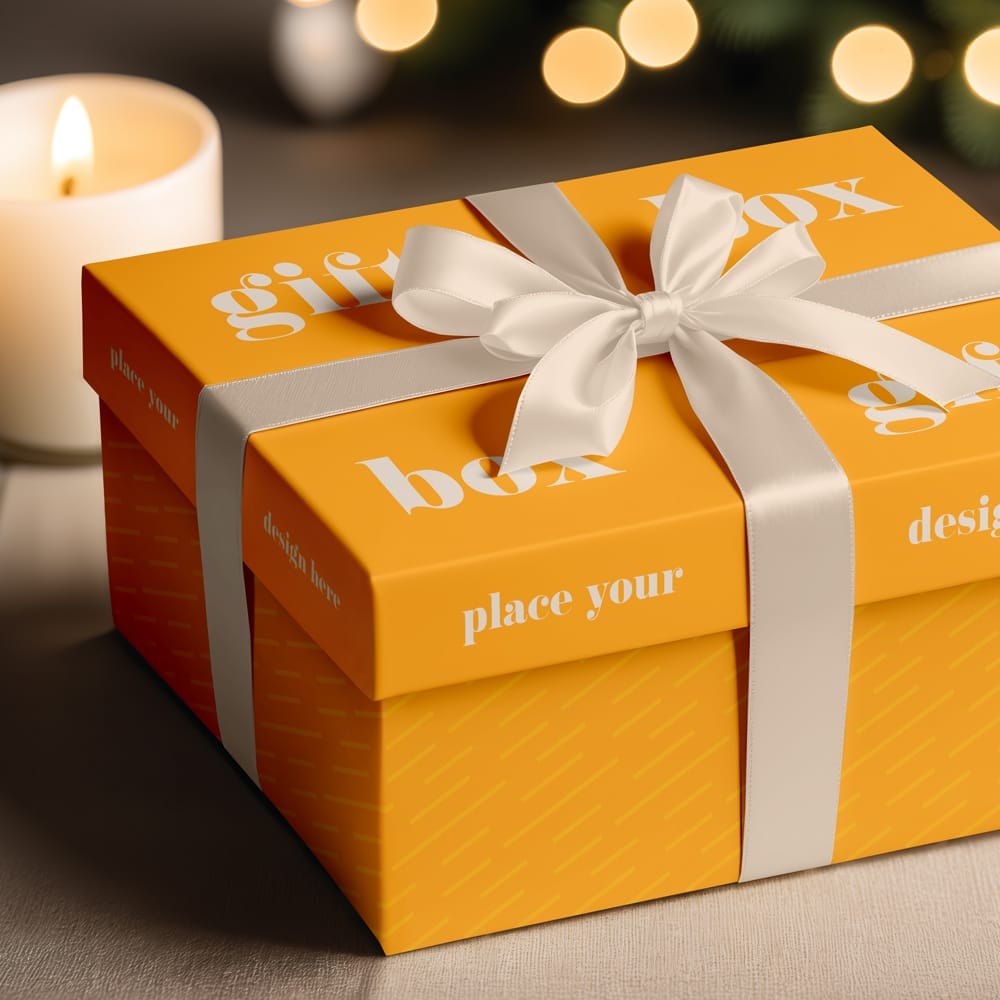 Free Gift Box Packaging Mockup PSD