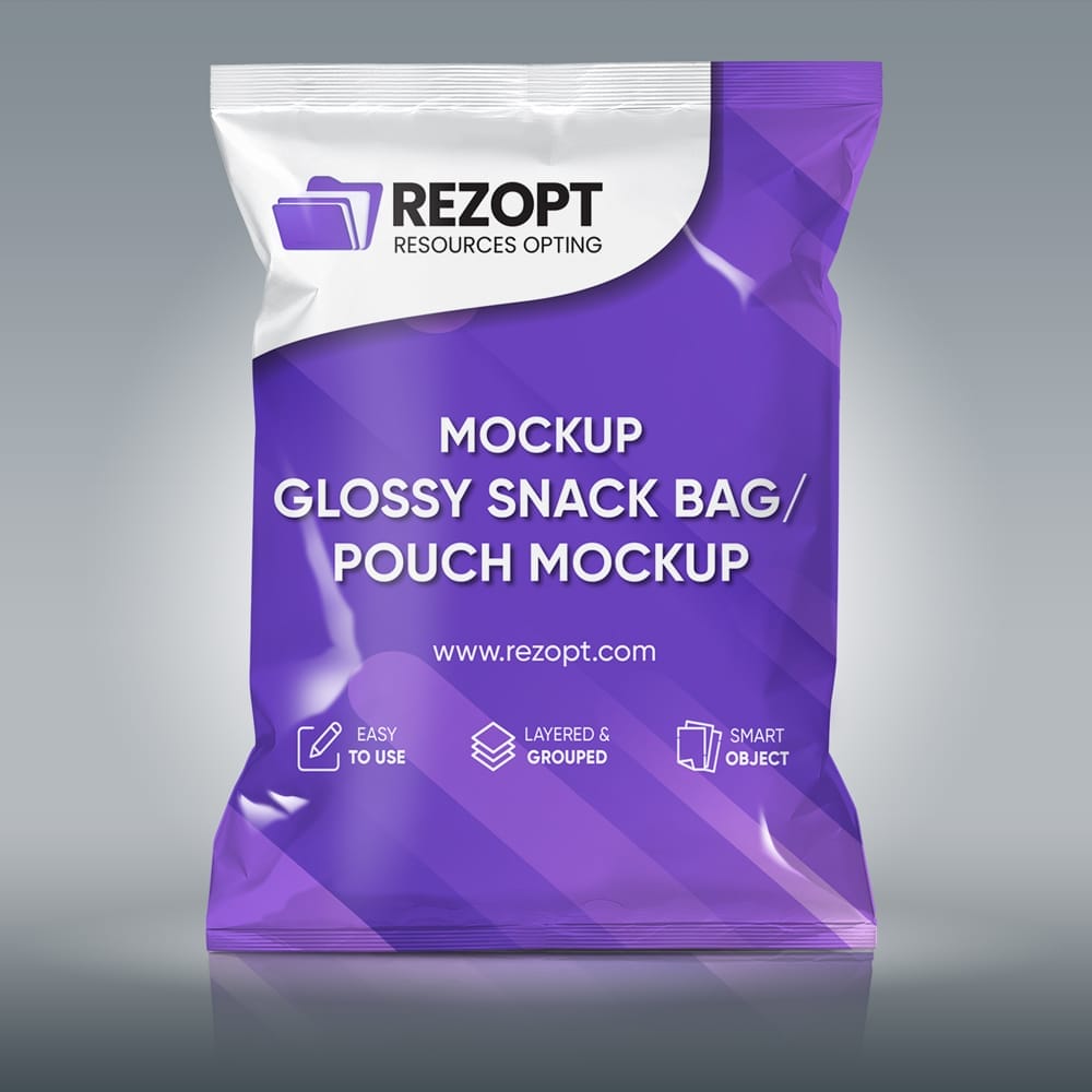Free Glossy Snack Bag Pouch Mockup PSD