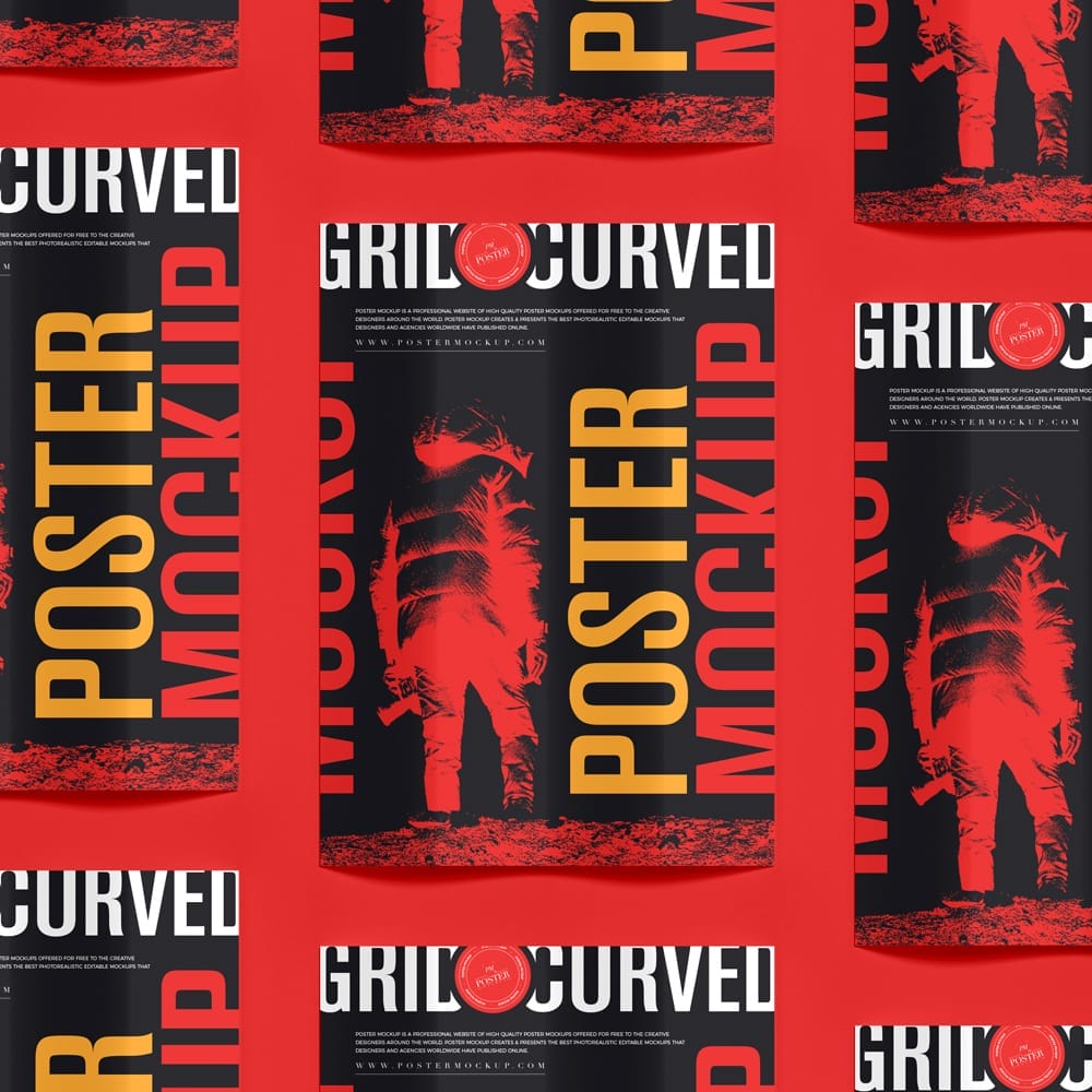 Free Grid Curved A3 Poster Mockup PSD