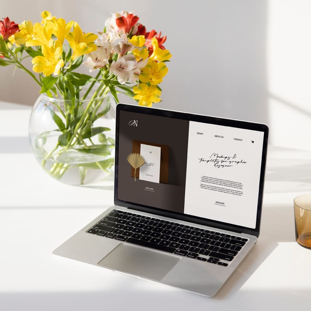 Free Minimal and Floral Macbook Mockup PSD