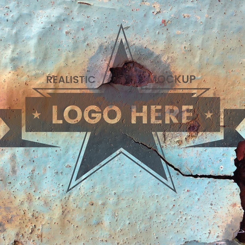 Free Photorealistic Rusty Metal Logo Mockup PSD
