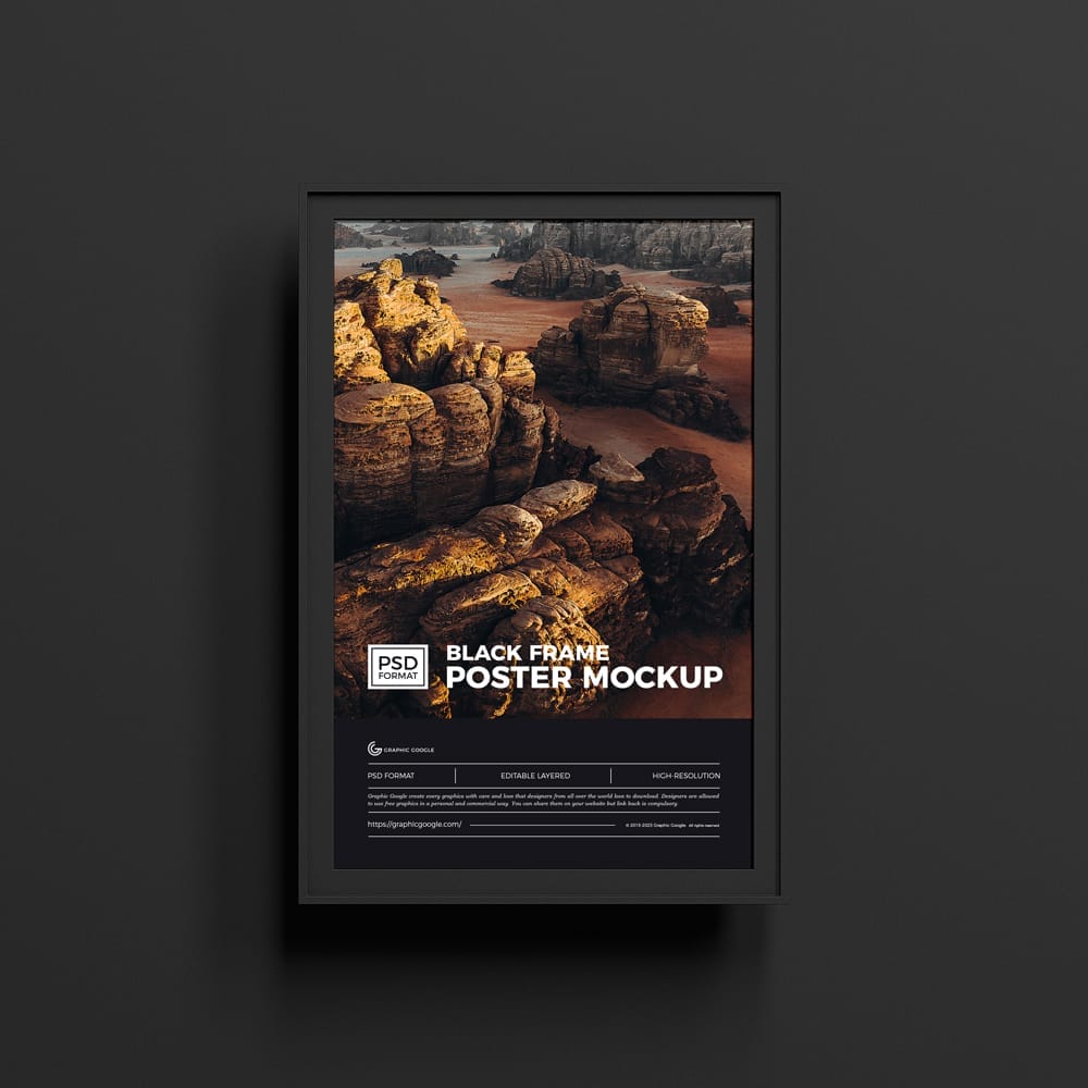 Free Premium Black Frame Poster Mockup PSD