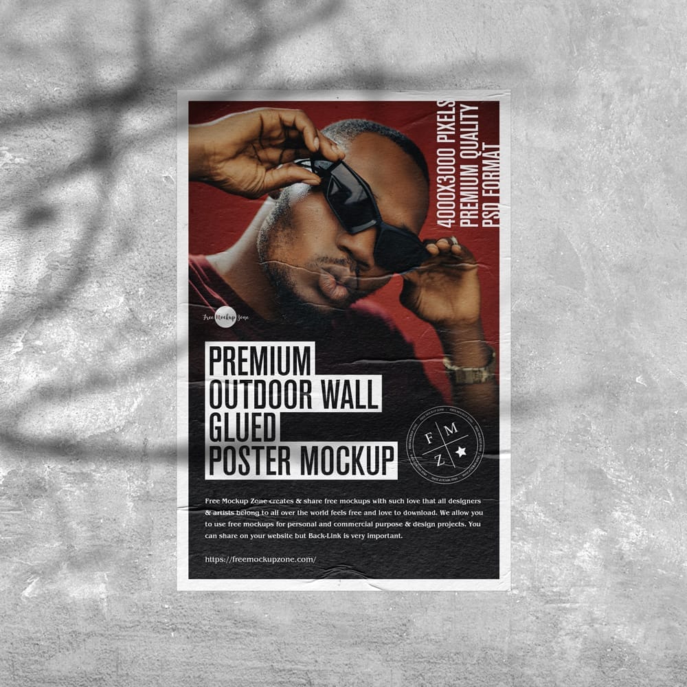 Free Premium Outdoor Wall Glued Poster Mockup PSD