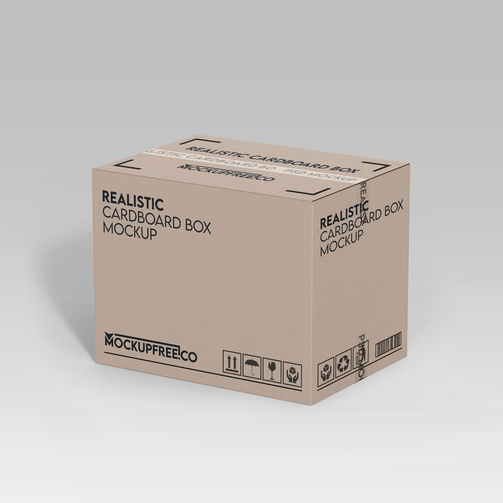 Free Realistic Cardboard Box Mockup PSD