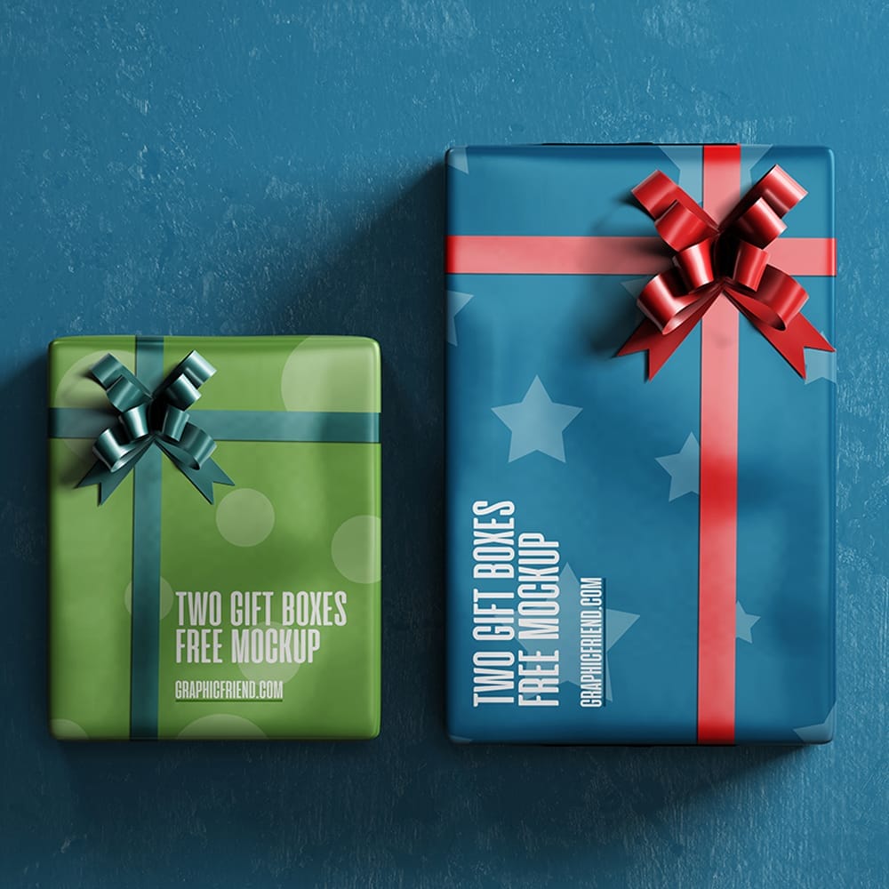 Free Two Gift Boxes Mockup PSD