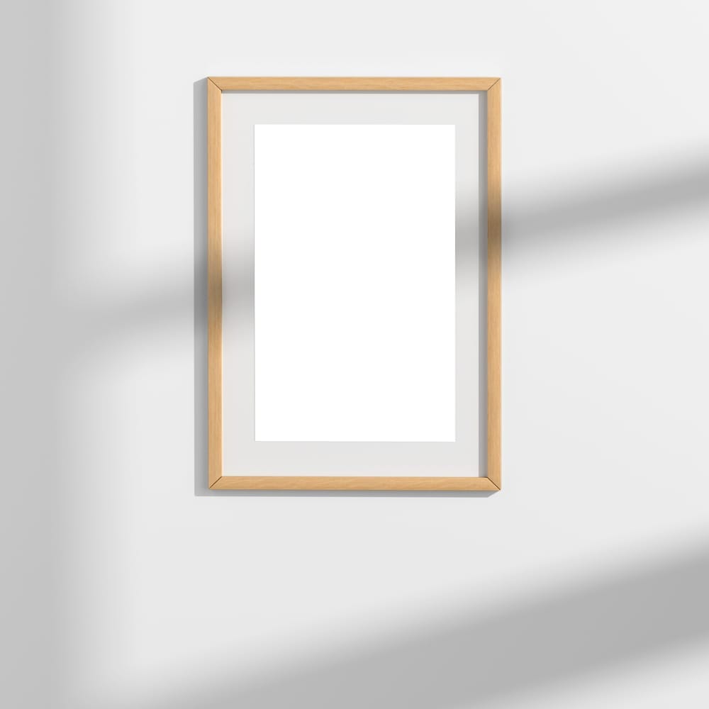 Free Wooden Photo Frame on Wall Mockup PSD