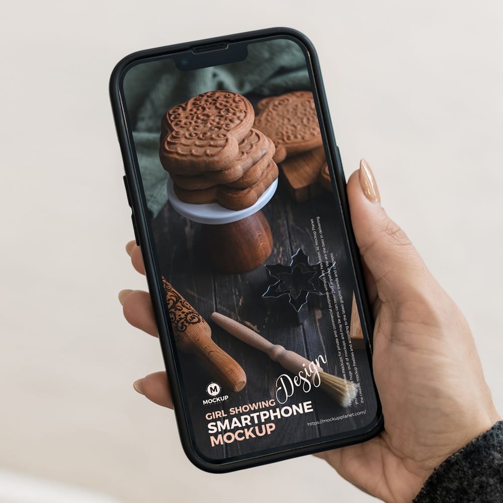 Girl Showing Smartphone Mockup Design PSD