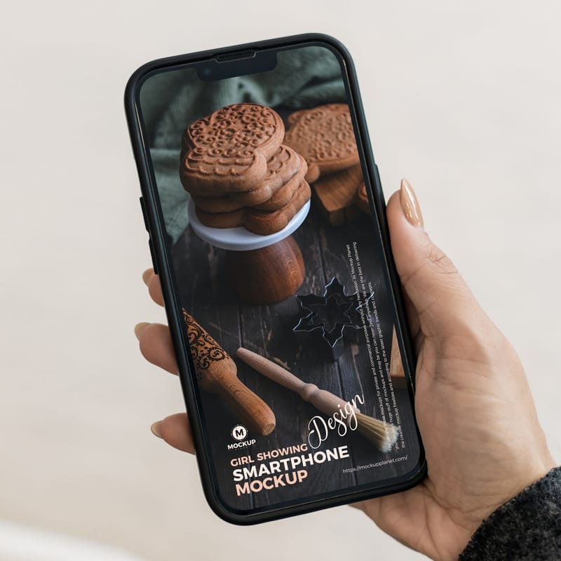 Girl Showing Smartphone Mockup Design