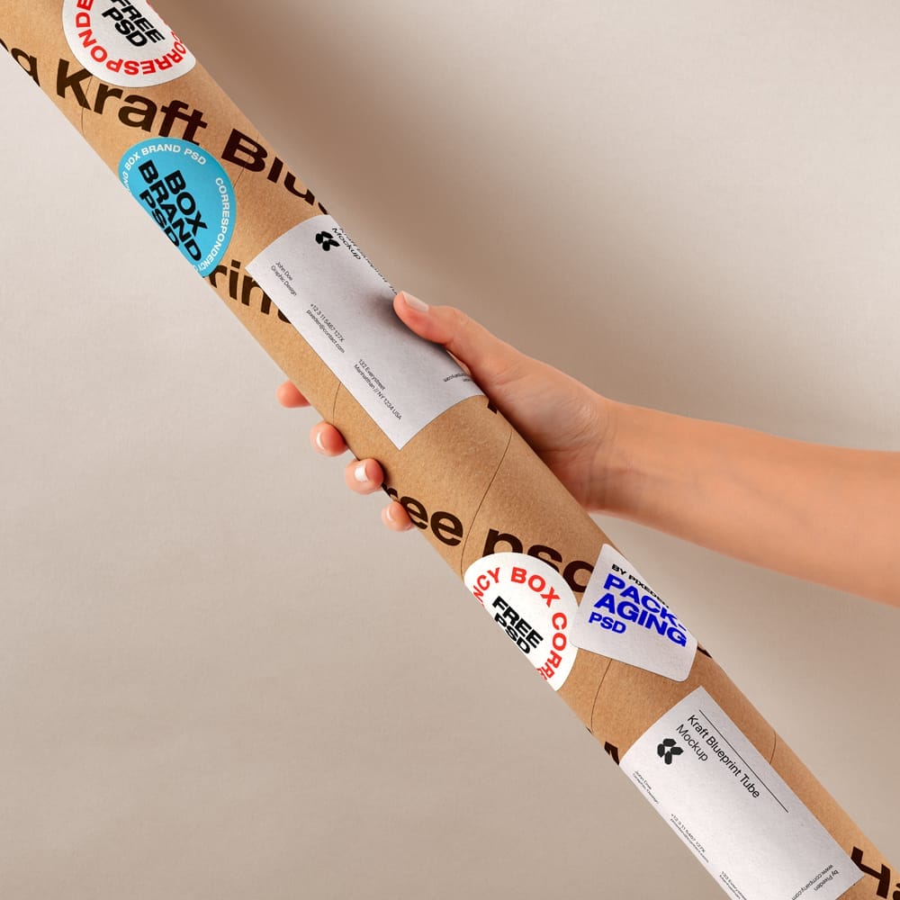 Hand Holding Kraft Tube Mockup PSD
