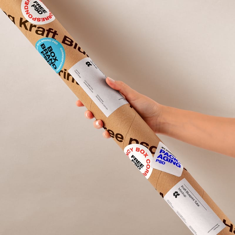 Hand Holding Kraft Tube Mockup