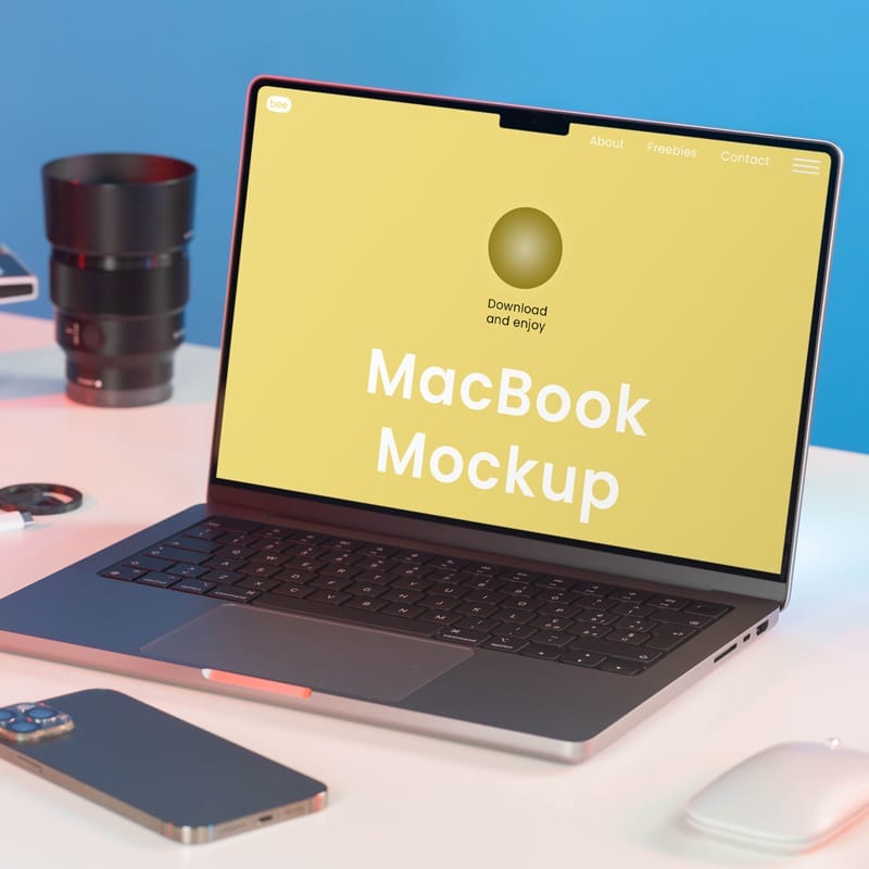 MacBook in Studio Mockup PSD