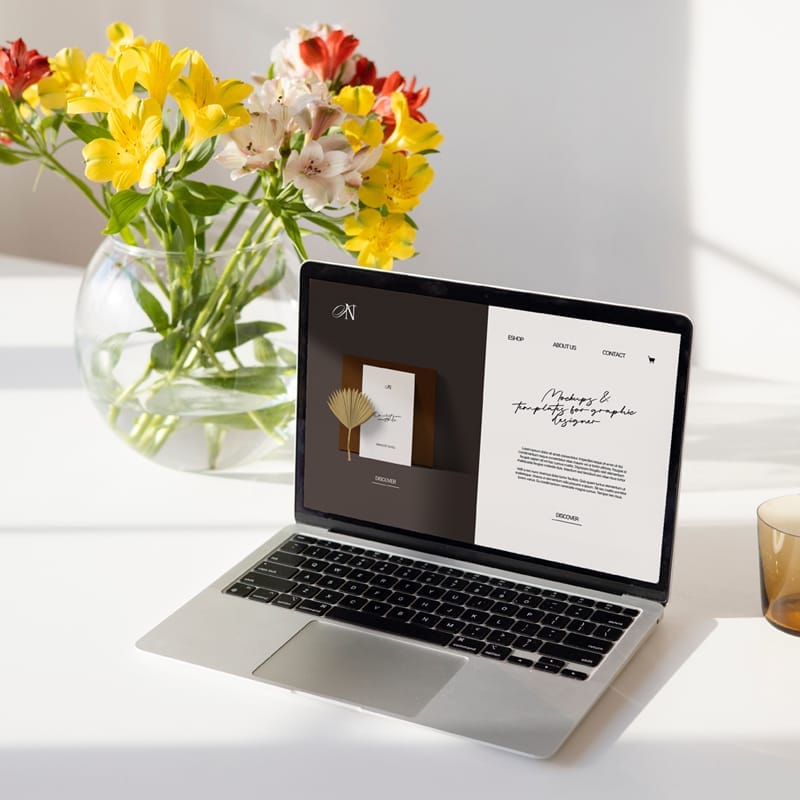 Minimal and Floral Macbook Mockup PSD