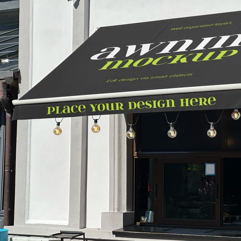 Outdoor Cafe Awning Mockup PSD