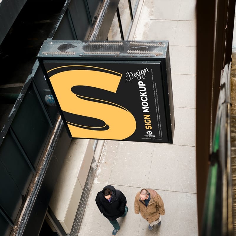 Outdoor Public Place Shop Sign Mockup PSD