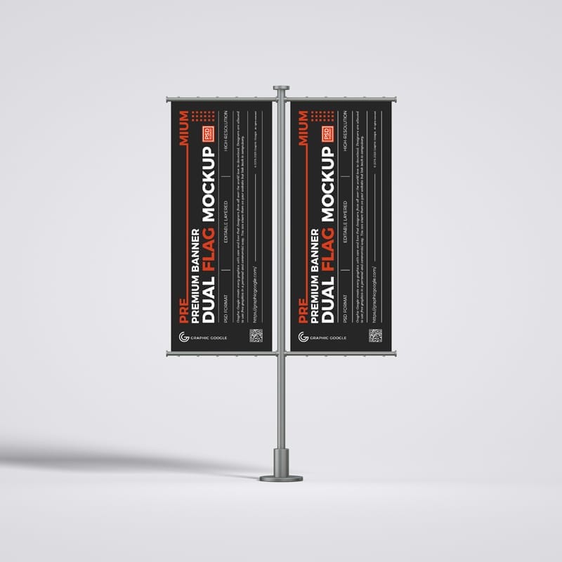 Premium Banner Dual Flag Mockup PSD