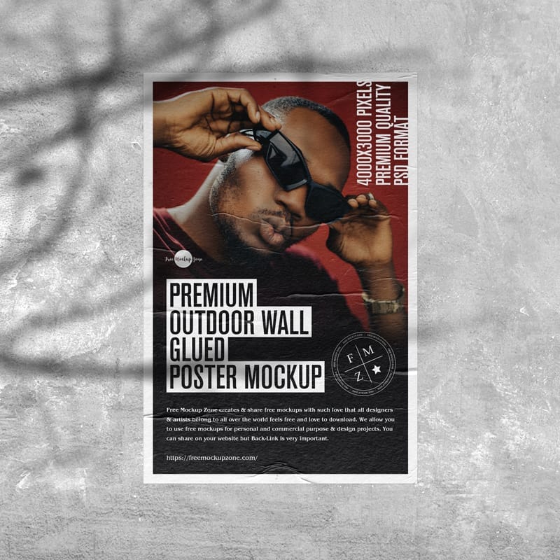 Premium Outdoor Wall Glued Poster Mockup PSD
