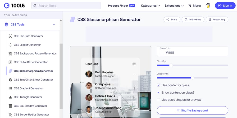 10015 CSS Glassmorphism Generator