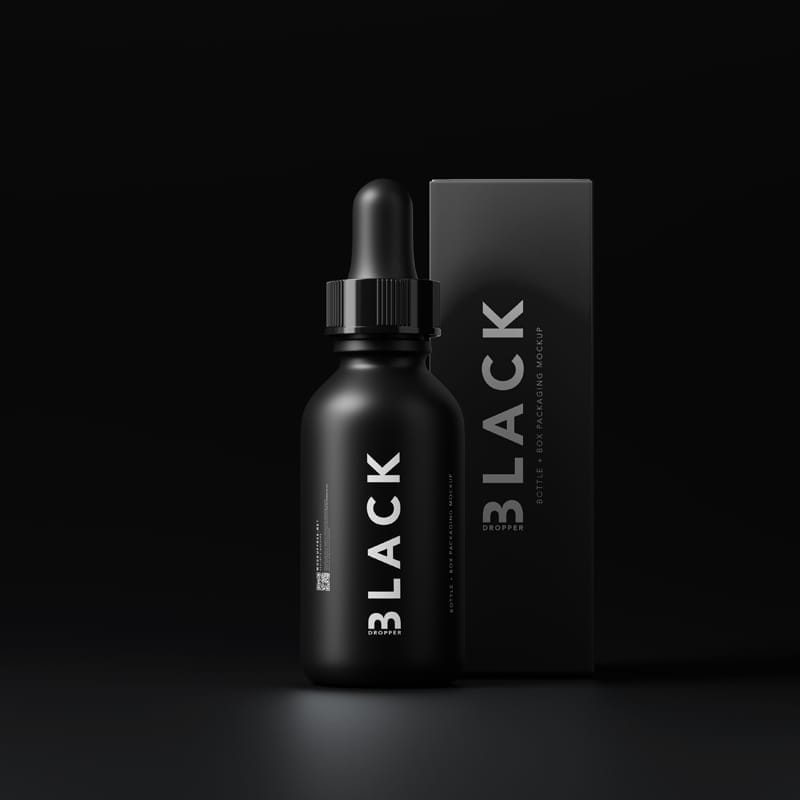 Black Dropper Bottle Mockup PSD