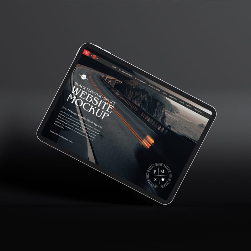 Black Floating Device Website Mockup