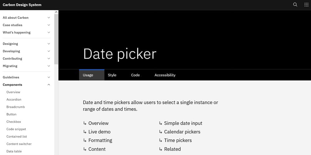 Carbon Design System Date Picker