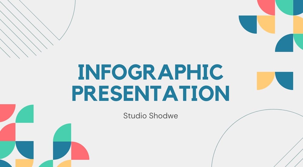 Colorful Canva presentation template focused on business infographics and data visualization.