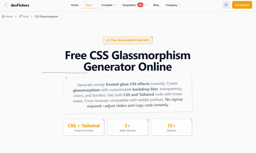 DevFlokers Glassmorphism Generator
