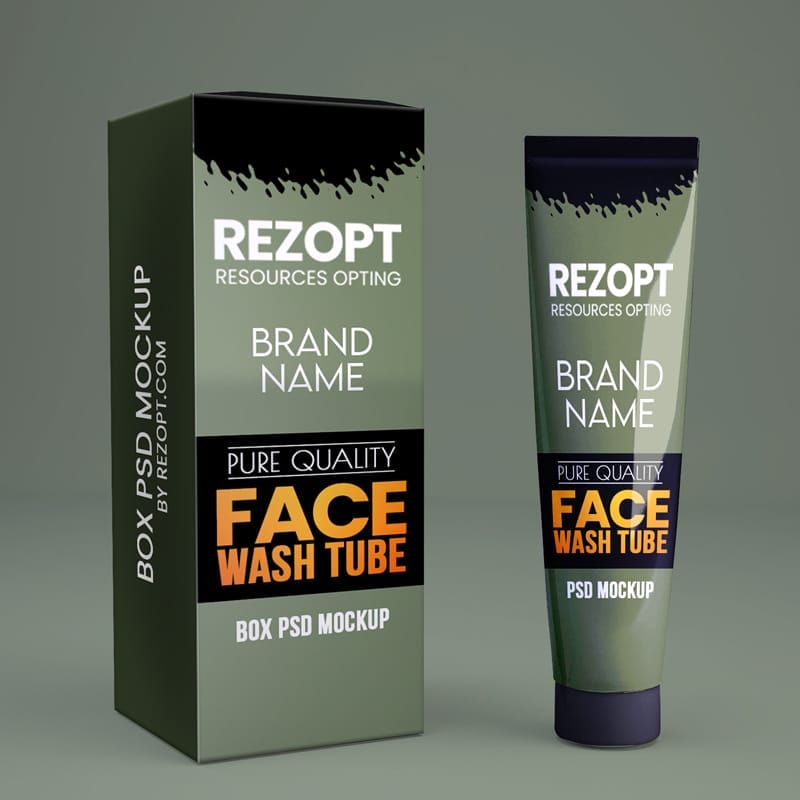 Face Wash Tube Packaging Mockup PSD