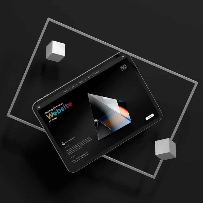 Floating 3D Device Website Mockup PSD