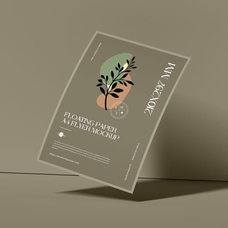 Floating Paper A4 Flyer Mockup PSD