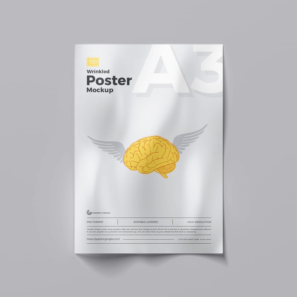 Free A3 Wrinkled Poster Mockup PSD