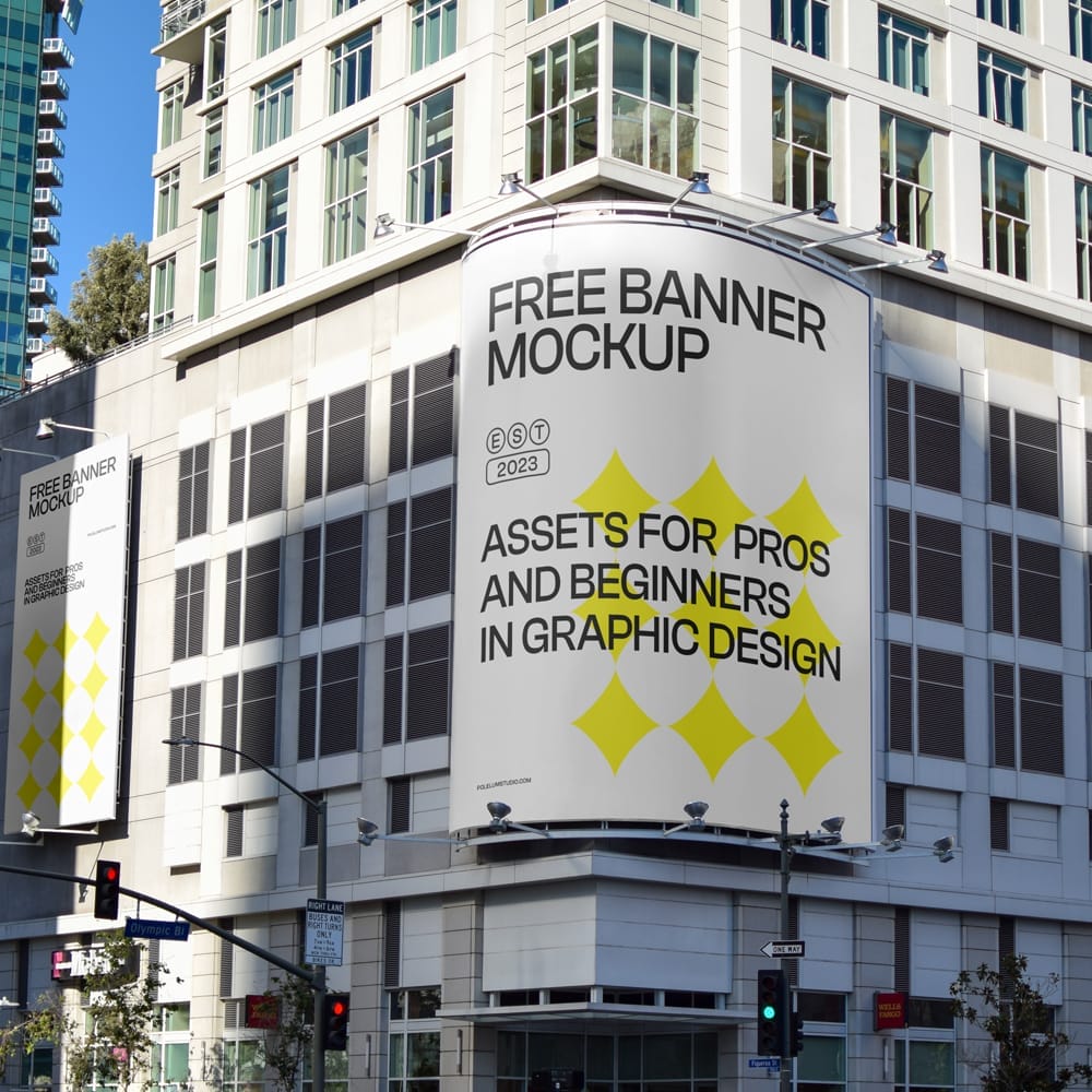 Free Banners on Building Mockup PSD