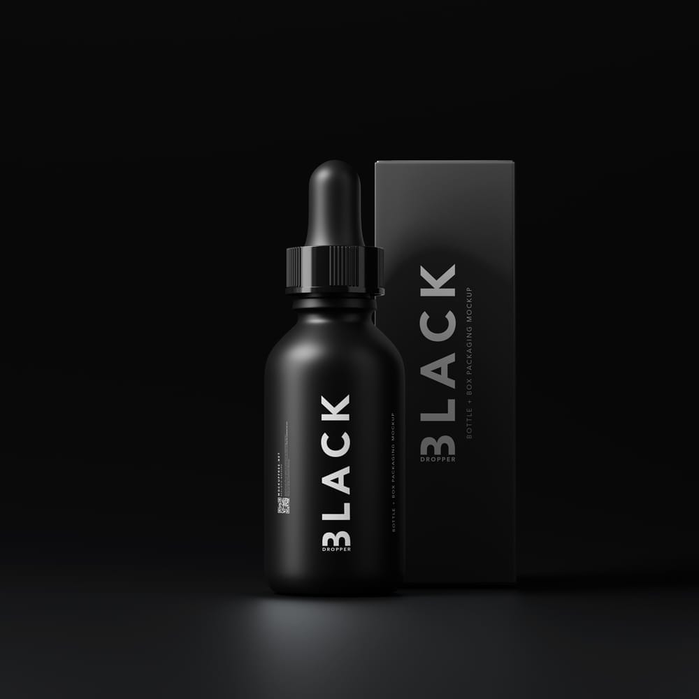Free Black Dropper Bottle Mockup PSD
